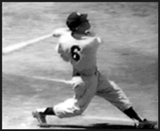 Rare photo of Mickey Mantle hitting a right-handed home run wearing his original number - 6 - his rookie year, 1951.