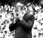 Mickey Mantle is overcome with emotion on Mickey Mantle Day at Yankee Stadium in 1969 before 70,000 fans